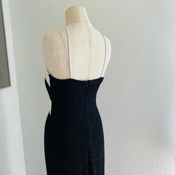 Vintage 90s Cache Halter Sparkle Black & White Formal Dress - Picture 9 of 16